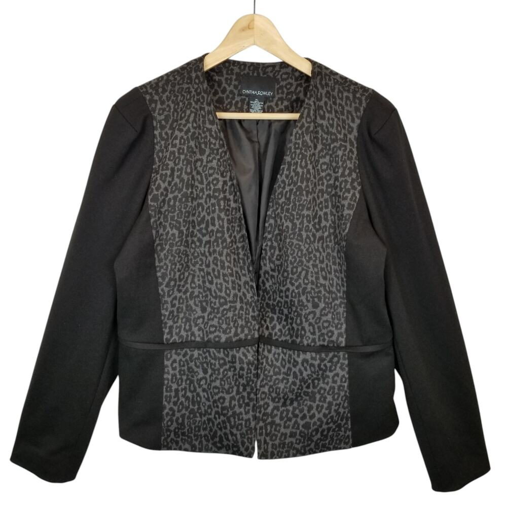 Cynthia Rowley Women's Lined Ponte Knit Black Gray Blazer Jacket Size XL
